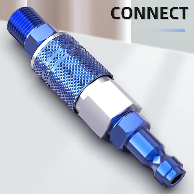 GASHER 10PCS 1/4-Inch NPT Male Blue Aluminum Industrial Air Plug, Pneumatic Plugs 300PSI