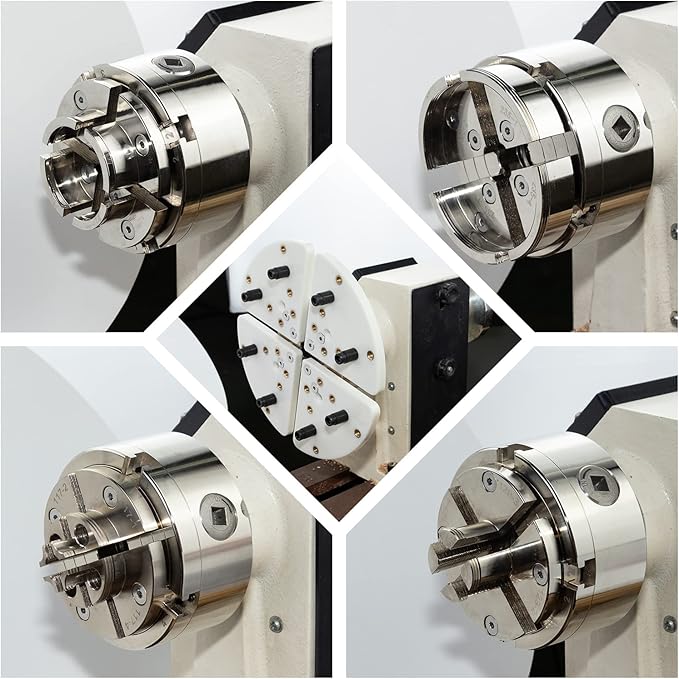 4 Inch Wood Lathe Chuck Set 1-1/4“x 8tpi Thread and 1"x8tpi Adapter, Nickel Plated Self Centering 4 Jaw Wood Turning Chuck set(5 jaws)…