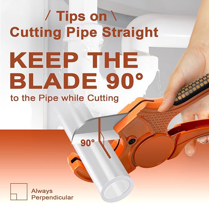 Kerry Hose Pipe Cutter, Up to 1-3/8" Ratcheting Heavy-Duty PEX POLY PE Plastic Hoses and Plumbing Tube Cutting Tool, Sharp Stainless Steel Blades, Thicken Aluminum Body Extended Handle