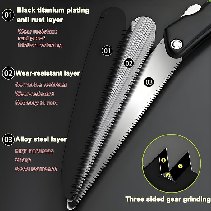 Folding Camp Saw for Cutting Branches, 9" Straight Blade | SK5 Steel Hand Saw, Ergonomic Handle, One-Hand Use, Secure Lock | Foldable Wood Pruning Tool for Camping, Gardening, Survival, Outdoors