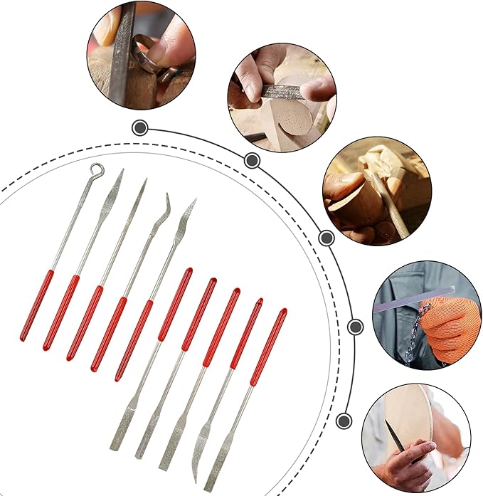 Litoexpe 10 Pieces Mini Needle File Set, Multipurpose Small Diamond File Kit Jewelers File for Metal, Crafts, Wood Carving, Plastic Sanding, 3x140mm Bent Tool