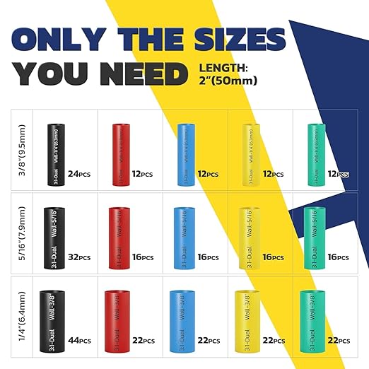 haisstronica 300PCS Heat Shrink Tubing,3:1 Ratio Marine Heat Shrink Tube Kit 6 Colors 3 Sizes Black, Red, Blue, Yellow,Green