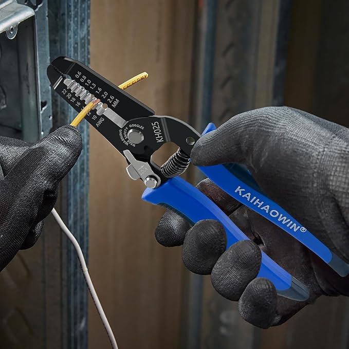 KAIHAOWIN 2 Pack Wire Stripper and Cutter with Safety Lock and Spring Loaded Professional Stripping Pliers Electrican Tool Small Gauge for 10-22 AWG Stranded Wire