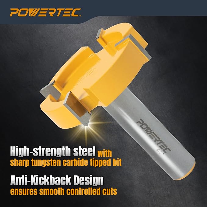 POWERTEC Slab Flattening Router Bit, 1/2 Shank, 2" Diameter, 1/2" Cutting Depth,Woodworking Surfacing Bit for CNC Machine, Wood Milling & Live Edge Wood Planing (73055)