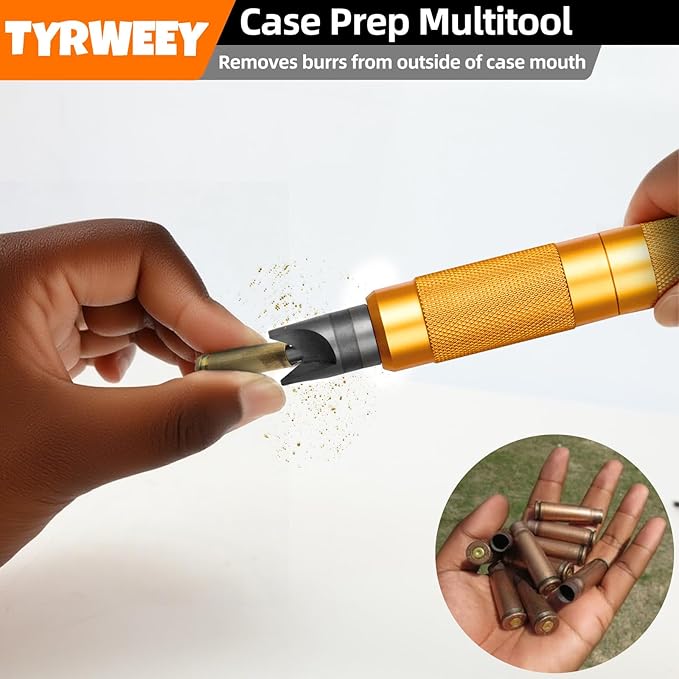 Case Prep Multitool, Case Chamfer Deburring Tools for Reloading, Primer Pocket Reamers and Cleaners for Removing Crimps (Orange)
