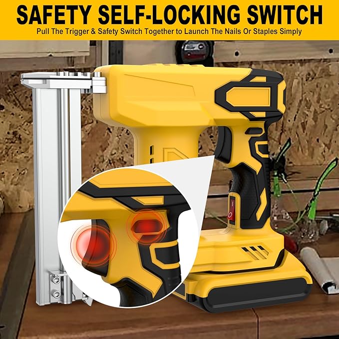 18 Gauge Cordless Brad Nailer for Dewalt 20V Battery (No Battery), 2-in-1 Battery Powered Nail Gun/Staple Gun with 2000 Nails for Wood Carpentry, DIY & Home Improvement