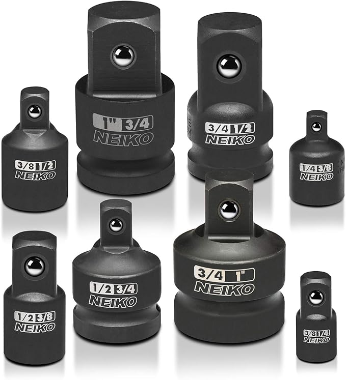 NEIKO 30223A 8 PC Impact Socket Adapter Set, Standard SAE Size, Cr-V Steel, Impact Driver & Wrench Conversion Kit, Locking Impact Socket Adapters & Reducer Set, Ball Detent, 1/4”, 3/8”, 1/2", 3/4”, 1”