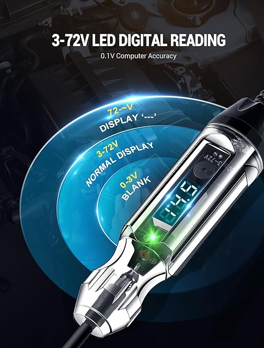 Upgraded 3-72V Buzzer Automotive Test Light, Heavy Duty Digital LED Circuit Tester with Voltmeter and Dual Color Polarity Indicate Light, Bidirectional DC Voltage Tester Electric Light Test Pen