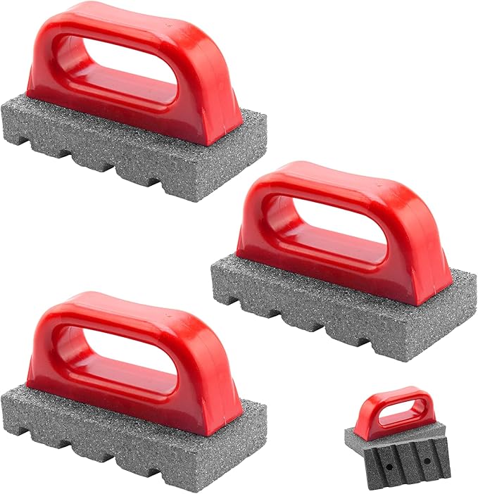 3 Pcs Rub Brick with Handle, Fluted 20-Grit Carbofrax Surface Concrete Tools Masonry Tools Smoothing Cleaning Removing Marks Tool (Red)