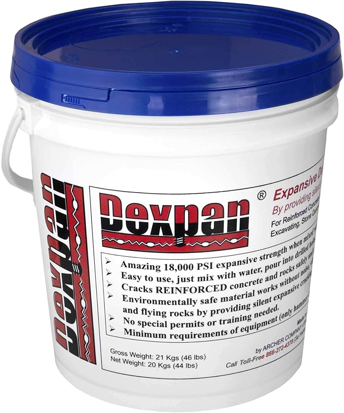 Expansive Demolition Grout 44 Lb. Bucket for Rock Breaking, Concrete Cutting, Excavating. Alternative to Demolition Jack Hammer Breaker, Jackhammer, Concrete Saw, Rock Drill (DEXPAN44BKT3) (23F