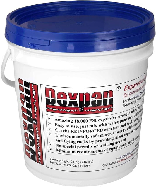 Expansive Demolition Grout 44 Lb. Bucket for Rock Breaking, Concrete Cutting, Excavating. Alternative to Demolition Jack Hammer Breaker, Jackhammer, Concrete Saw, Rock Drill (DEXPAN44BKT3) (23F