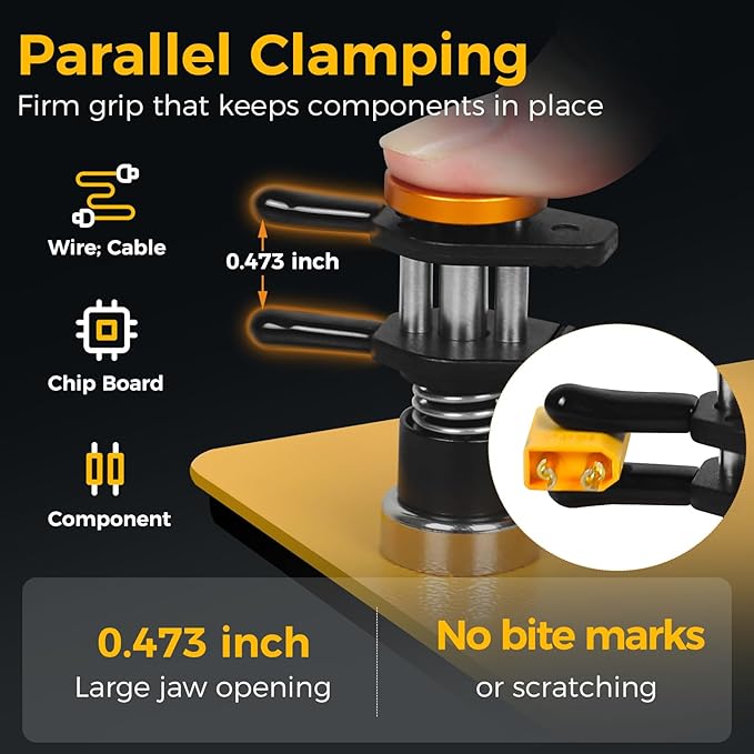 Helping Hands Clamp Metal, Adjustable Third Hand Soldering Holder Stand For Electronics, Hobby DIY, Craft, Jewelry, PCB Repair Solder Aid Station (Yellowblack, small)