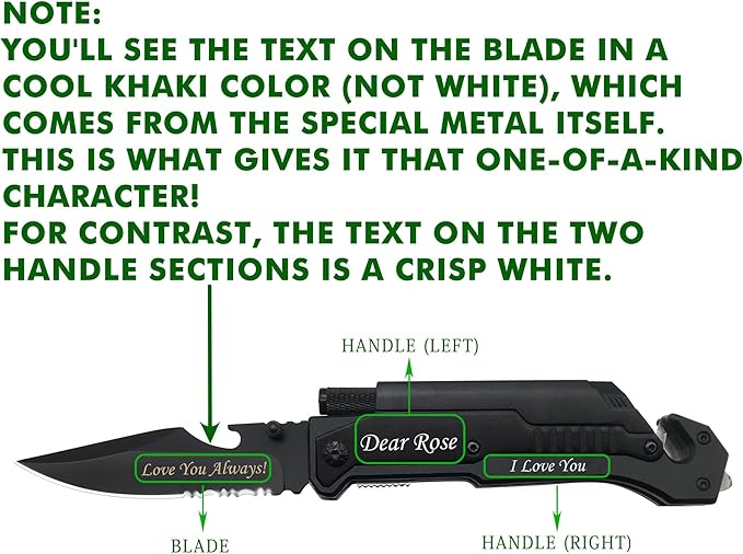 ALBATROSS Personalized Custom Engraving 6-in-1 Multifunctional Folding Pocket Knives with LED Light,Seatbelt Cutter,Glass Breaker,Magnesium Fire Starter,Bottle Opener