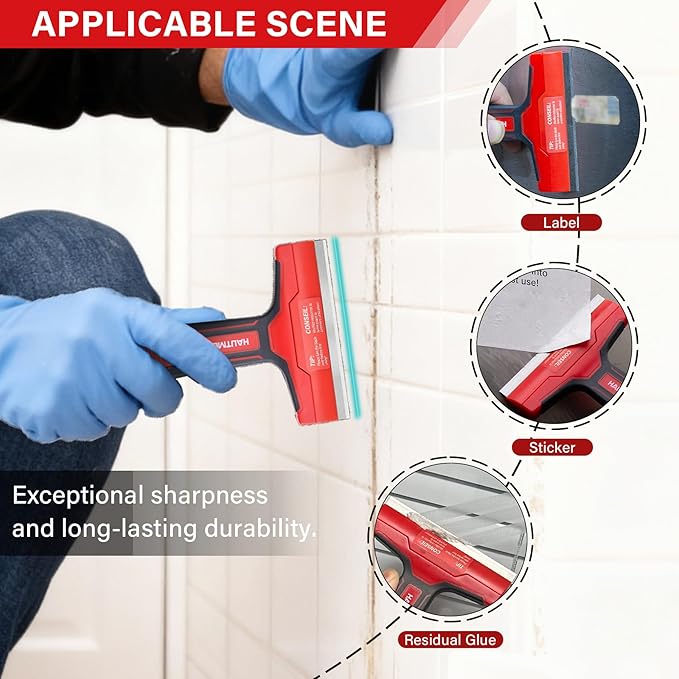 HAUTMEC Razor Blade Scraper Tool, 4" Wider Scraper Tool with 20 Extra Carbon Steel Blades, Razor Scraper for glass scraper, Adhesive, Label, Sticker from Window, Glass, Tile, Floor, Stove 25033