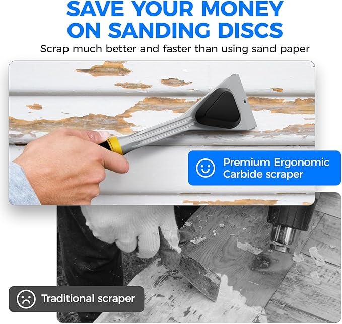 Premium Ergonomic Carbide Paint Scraper, 2.5 Inch Heavy Duty Scraper Tool for Removing Varnish, Paint, Scratch, Stickers, Glue, Resin, Rust, Putty, Stain Finishes, Easy and Comfortable to Use