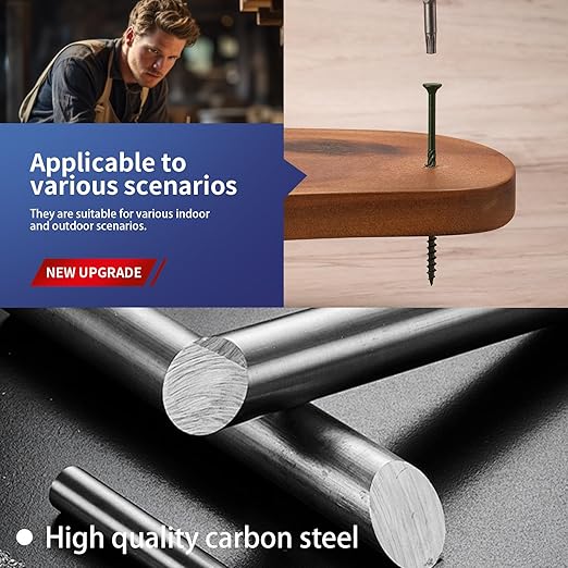 #8 x 1-1/4" Deck Screws (398Pcs) 2lb. Carbon Steel, Green, Flat Head, Rust Resistant epoxy Coated, with T25 Star Bit