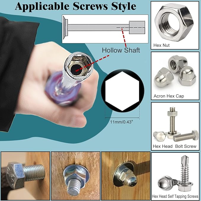 Utoolmart 11mm Nut Driver, 6-Point Hex Nut Socket Driver Non-Magnetic Tip, High-Torque Nut Driver for Added Torque