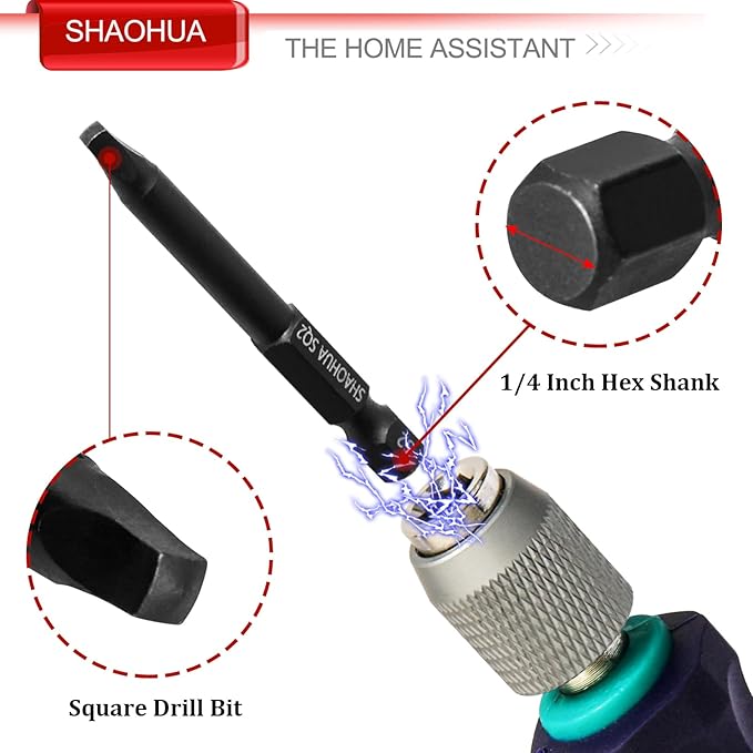 11PCS Square Drive Bits, 10PCS Square Screwdriver Bits and 1PCS 1/4 Hex-Shank Magnetic Bit Driver, 2.3" Long Square Bit #2, S2 Alloy Steel Pocket Hole Jig System SQ2 Bits, SQ2 Impact Driver Bits