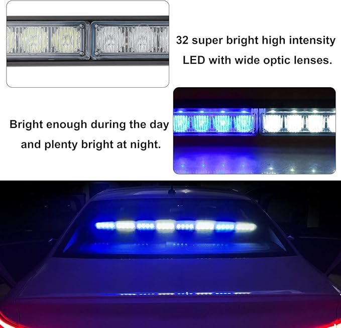 ASPL 36" 32LED Traffic Advisor Light Bar Warning Emergency Strobe Light Bar Directional Flashing Emergency Caution Lighting Led Safety Lights with 16 ft Straight Cord (Blue/White)