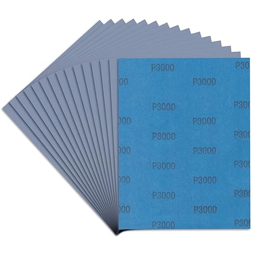 Sandpaper 3000 Grit, Wet Dry Sanding Sheets, High Performance Sand Paper for Wood Furniture Finishing, Metal Grinding, Automotive Polishing, 9 x 11 inches, 15-Sheets