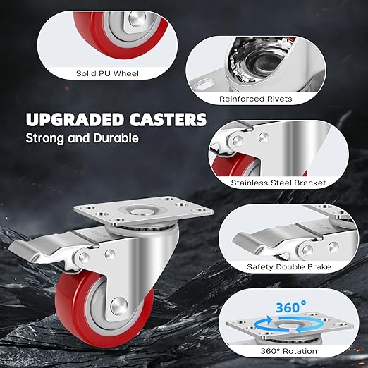 W B D WEIBIDA Stainless Steel 3 Inch Caster Wheels with Brake,Rust-Proof Heavy Duty 304 Casters Set of 4,Anti-Corrosion Industrial Castor for Furniture,Labs,Hospitals,Restaurants