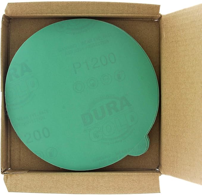Dura-Gold Premium 5" Green Film PSA Sanding Discs - 1200 Grit (Box of 50) - Film Back Self Adhesive Stickyback Sandpaper Discs for DA Sander, Finishing Abrasive, Sand Automotive Paint Woodworking Wood