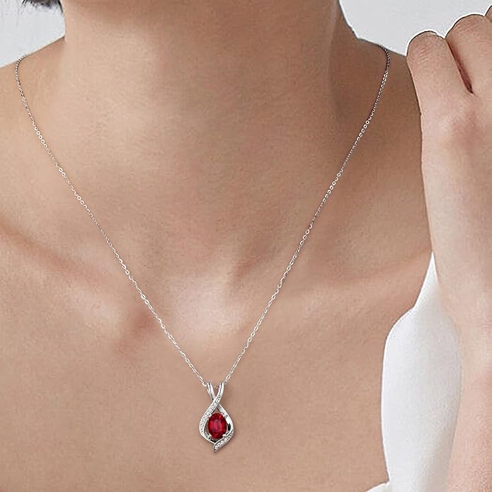 SMILEST Oval Sparkle Birthstone Pendant Necklace, 925 Sterling Silver Gemstone Pendant Anniversary Birthday Gifts for Women Wife Girlfriend Mom Grandma Birthstone Necklace for Women Jewelry Gifts