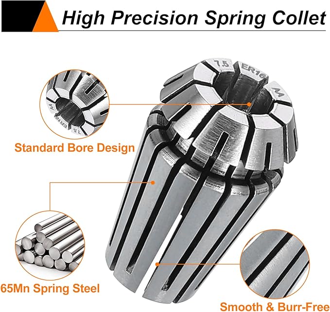 HARFINGTON Spring Collet Chuck ER16 7.5mm 65Mn Spring Steel Precision Router Collets for CNC Engraving Milling Lathe Tool