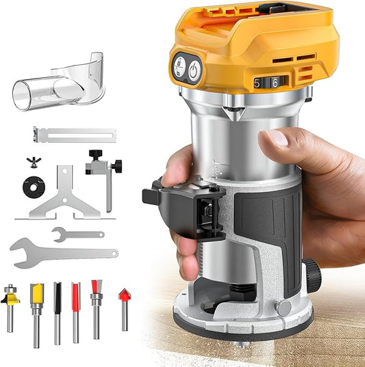 Cordless Compact Router Compatible with DeWalt 20V Battery (Bare Tool), 6 Variable Speeds Router Tool for Woodworking, 800W Fixed Base Wood Router