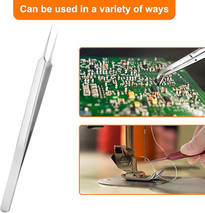 HARFINGTON Stainless Steel Precision Tweezers 6.3 Inch Long Handle Pointed Tip Tweezers Multi Purpose for Craft Industrial Work Laboratory Use, Silver