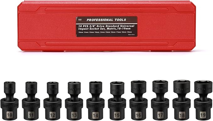 Mayouko 10 PCS 3/8" Drive Shallow Universal Impact Socket Set, 6 Point, Metric, 10-19mm