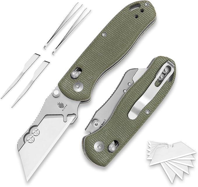 Kizer Uti Bear(New Dual-screw Version) Folding Utility Knife, Clutch Lock Box Cutter EDC Pocket knife with 5PCS Razor Blades, Pocket Knives with Pocket Clip for Men Women V3619JM1