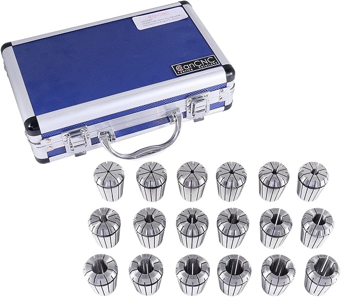 Accusize Industrial Tools 3 mm to 20 mm by 1 mm Er-32 Collet Set, 18 Pcs/Set in Fitted Strong Aluminium Box, 3350-0585