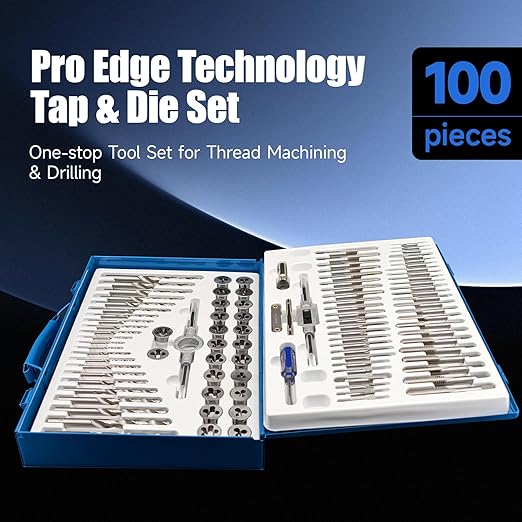 100pcs Combination Drill and Tap Set, Tap and Die Set in SAE and Metric Sizes Drill Bits for Cutting External and Internal Threading and Drilling Tools for Repairing Rethreading DIY with Accessories