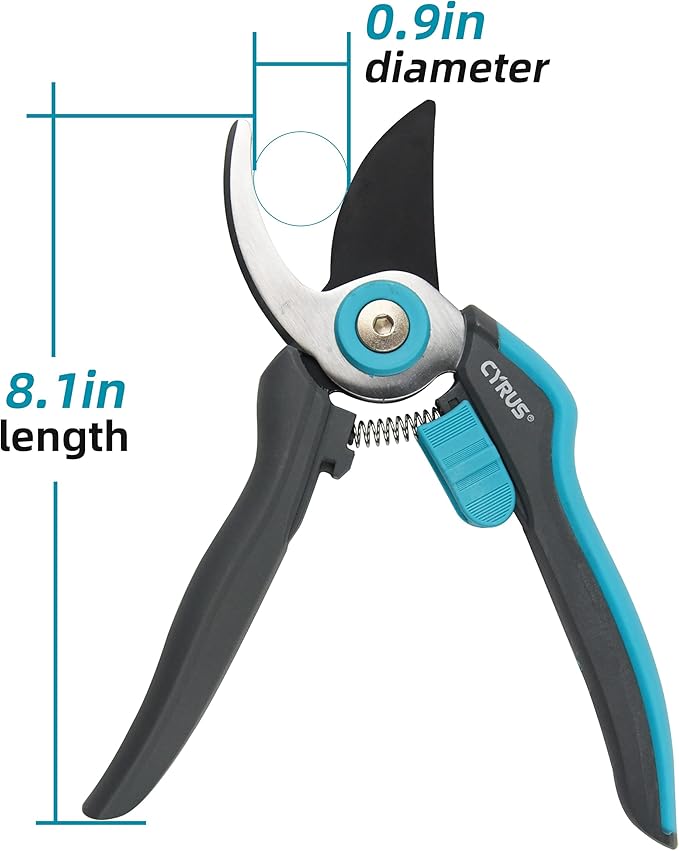 Pruning Shears for Gardening, 8??Stainless Steel Gardening Hand Pruner, Bypass Pruning Shears Steel Blades with Non-stick Coating Adjustable Up to 3/4" Cut Reinforced Plastic Handles