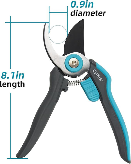 Pruning Shears for Gardening, 8??Stainless Steel Gardening Hand Pruner, Bypass Pruning Shears Steel Blades with Non-stick Coating Adjustable Up to 3/4" Cut Reinforced Plastic Handles
