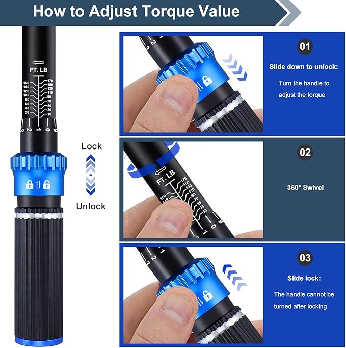 1/2 3/8 inch Drive Click Torque Wrench Set,2 Pcs Torque Wrenches 10-170 FT.LB/13.6-230.5Nm,10-110 FT.LB/13.6-149.2Nm,짹3% High Accuracy Torquimetro for Bike, Moto and Car Repair