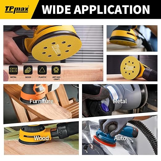 100PCS 5 Inch 125mm 8 Hole Sanding Discs Sandpaper Mixed Grits - Premium Gold Round Hook and Loop for Random Orbital Sander (60, 80, 120, 220, 320 Grit Variety Pack)