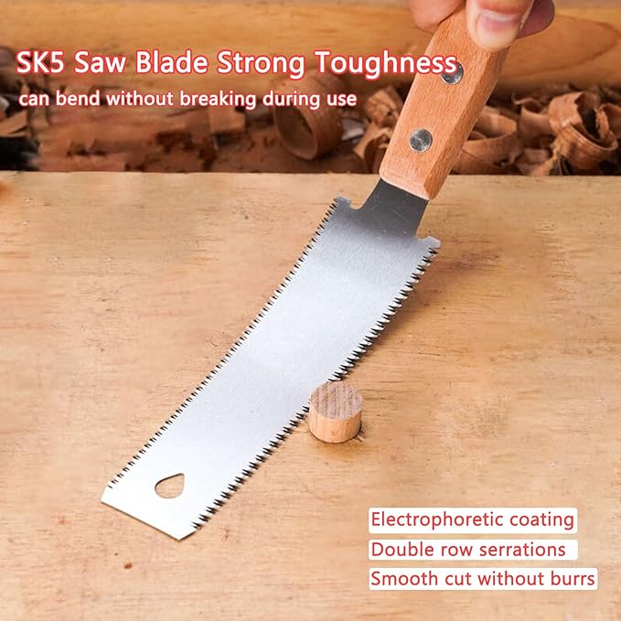 Mini Hand Saw Woodworking Tools,6 Inch Double Edges Flexible Flush Cut Saw,TPI 17/11 SK5 Blade Small Pull Saw for Craft, Flat Cutting Trim
