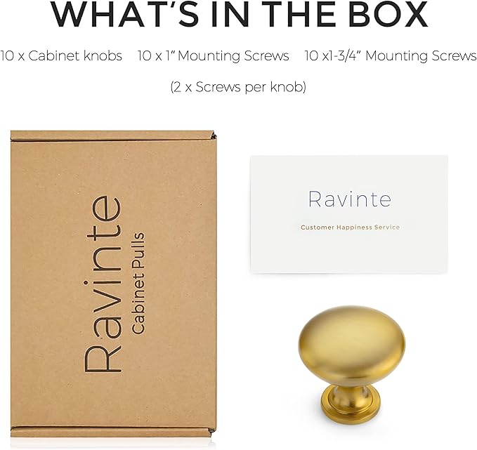 Ravinte 10 Pack Kitchen Cabinet Knobs Dresser Knobs Brused Brass Zinc Drawer Pulls Door Handles for Drawer Cupboard and Dresser