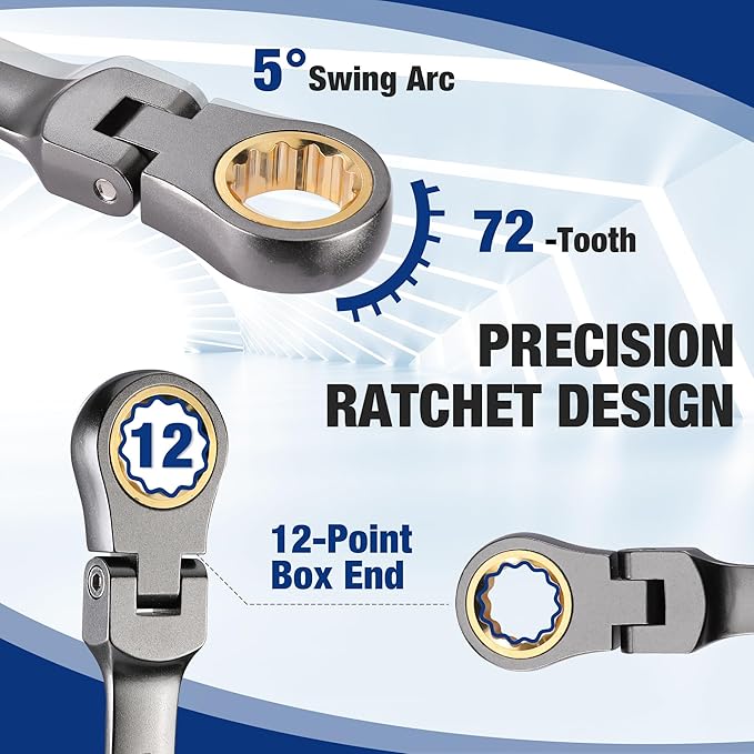 WORKPRO 22-Piece Flex-Head Ratcheting Wrench Set, Ratchet Combination Wrench Sets with Organizer Box, Nickel Plating, 72 Teeth, Metric 6-18mm & SAE 1/4-3/4"