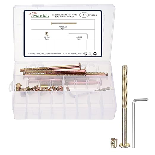 METALLIXITY Crib Screws Replacement Set(M8-1.25x120mm) 16Pcs, Connector Bolt M8 Screw Barrel Nuts Binding Screws, for Chair Cabinet Bed, Yellow