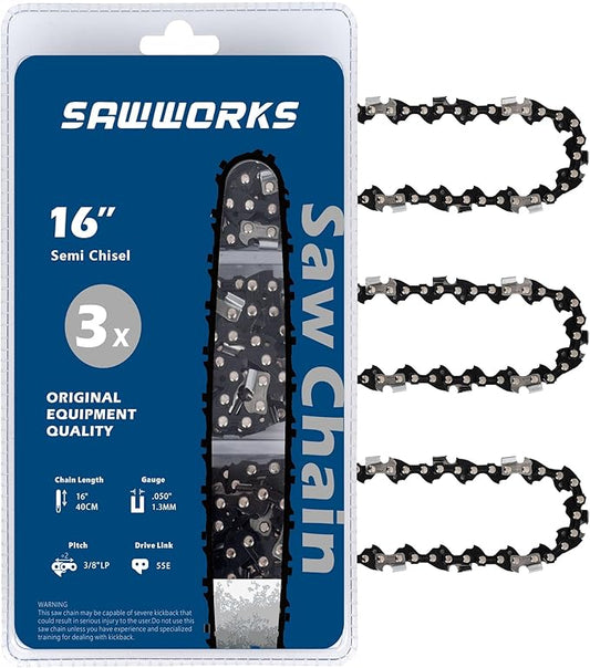 3-Pack 16 Inch Chainsaw Chain, 3/8" LP Pitch .050" Gauge 55 Drive Links for 63PM3-55 STIHL 021, MS210, MS211, S55 and More