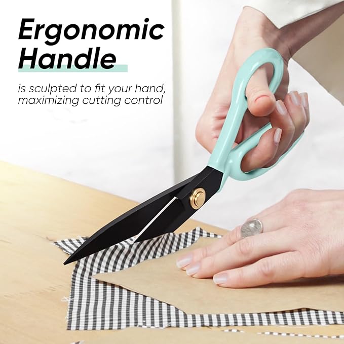 Professional Tailor Scissors Heavy Duty - Multi-Purpose Sewing Fabric Scissors for Leather Cutting Industrial Sharp Shears Home Office Arts, and Crafts (10 Inch) Green