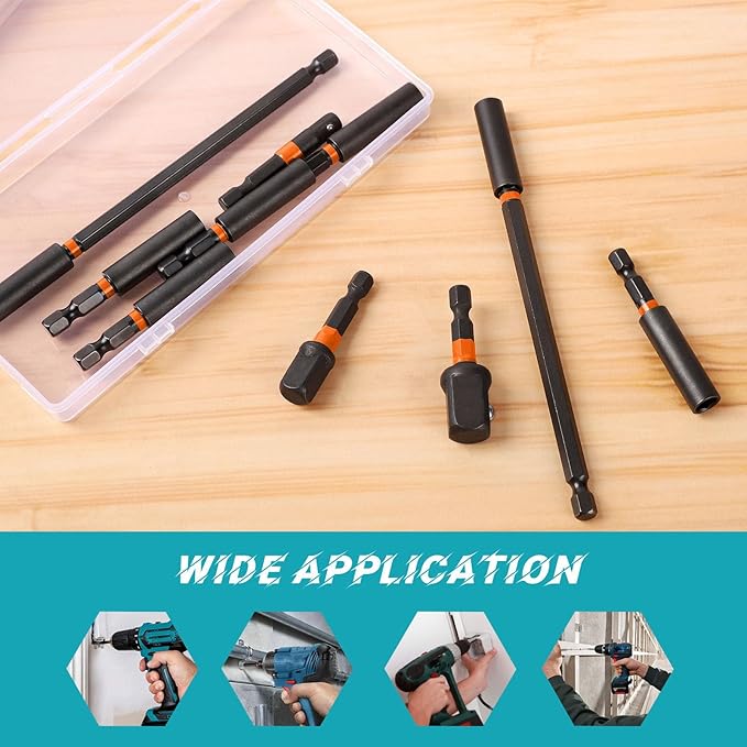 10 Pcs Impact Driver Bit Adapter Set,5 PCS Strong Magnetic Screwdriver Bit Holder 2.4 Inch Extension + 6Inch Magnetic Screwdriver Bit Holder Extension + 3Pcs Socket Adapter Set With Tough Case