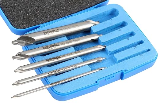 Accusize Industrial Tools (#1-#5), 3/64"-3/16" 5 pc H.S.S. M2 Long Series Center Drill Set, 4" Length, 3560-1001