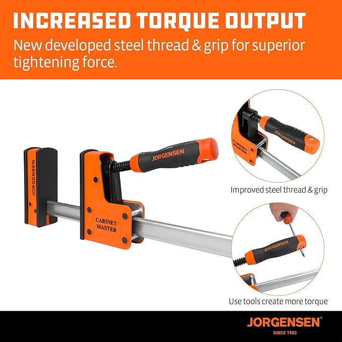 JORGENSEN 24-Inch Parallel Bar Clamp, Heavy-Duty Cabinet Master Clamp for Woodworking Glue-Up, 2200 lbs Force, Quick Release, Spreader Function, 2-Pack