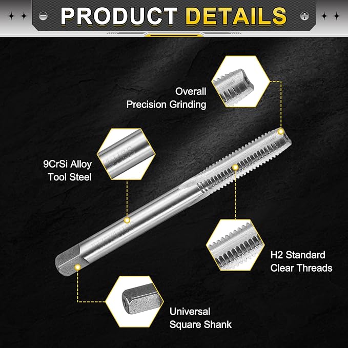 uxcell Hand Plug Tap M7 x 1 H2 Metric Thread Plug Style Taps Straight Flute Screw Tapping Threading Tool 9CrSi Alloy Tool Steel