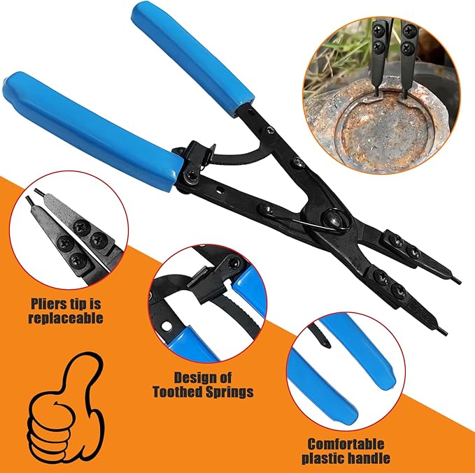 Snap Ring Pliers 38700 Internal External Heavy Duty Circlip Plier Compatible with Ford SD Ford Super Duty Pickups 2007 and Newer, 10in Blue Automotive Tool Kit for Installation and Removal