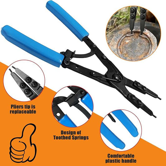 Snap Ring Pliers 38700 Internal External Heavy Duty Circlip Plier Compatible with Ford SD Ford Super Duty Pickups 2007 and Newer, 10in Blue Automotive Tool Kit for Installation and Removal